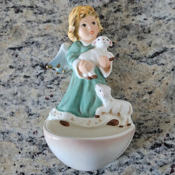 RARE MIB GOEBEL ANGEL & NATIVITY LAMBS HOLY WATER WALL POCKET FONT PLANTER POT - Picture 1 of 11